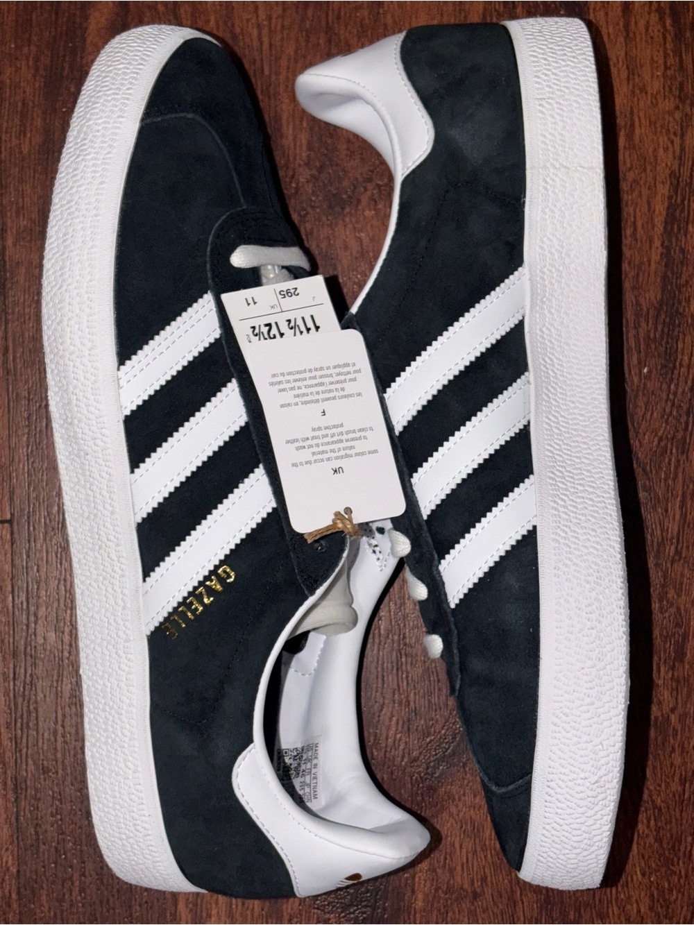 adidas size 11.5 Black and White Suede Sneakers with Gold Detail